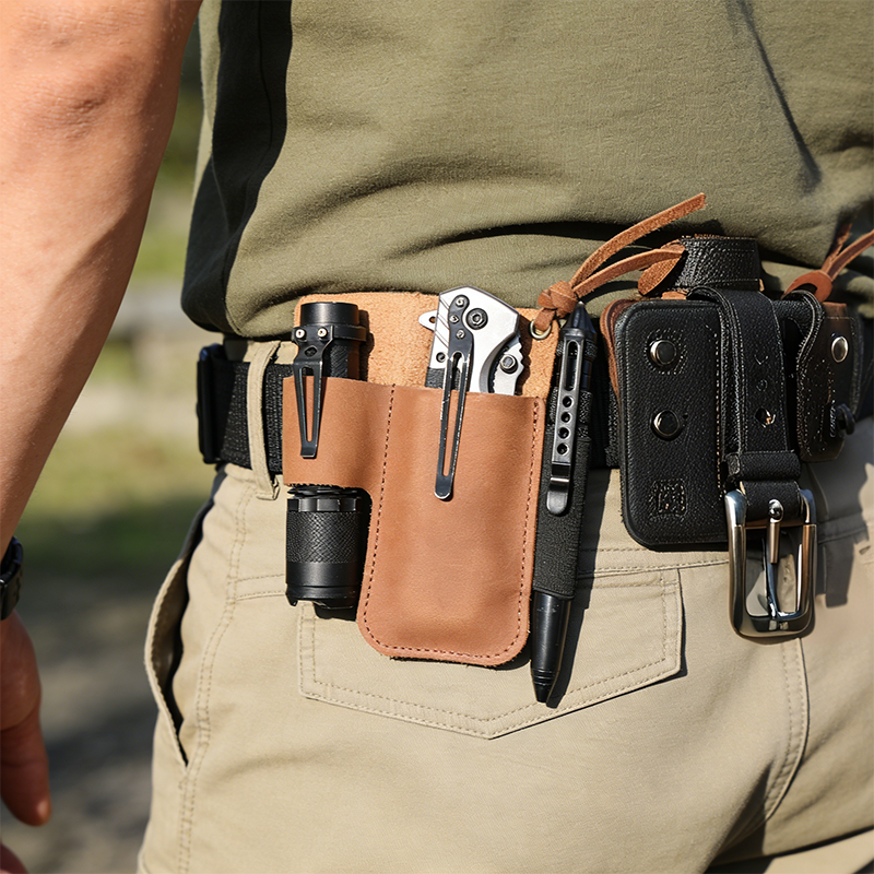 Edc Everyday Carry - EDC Leather Flashlight Tool Holster Multi-functional