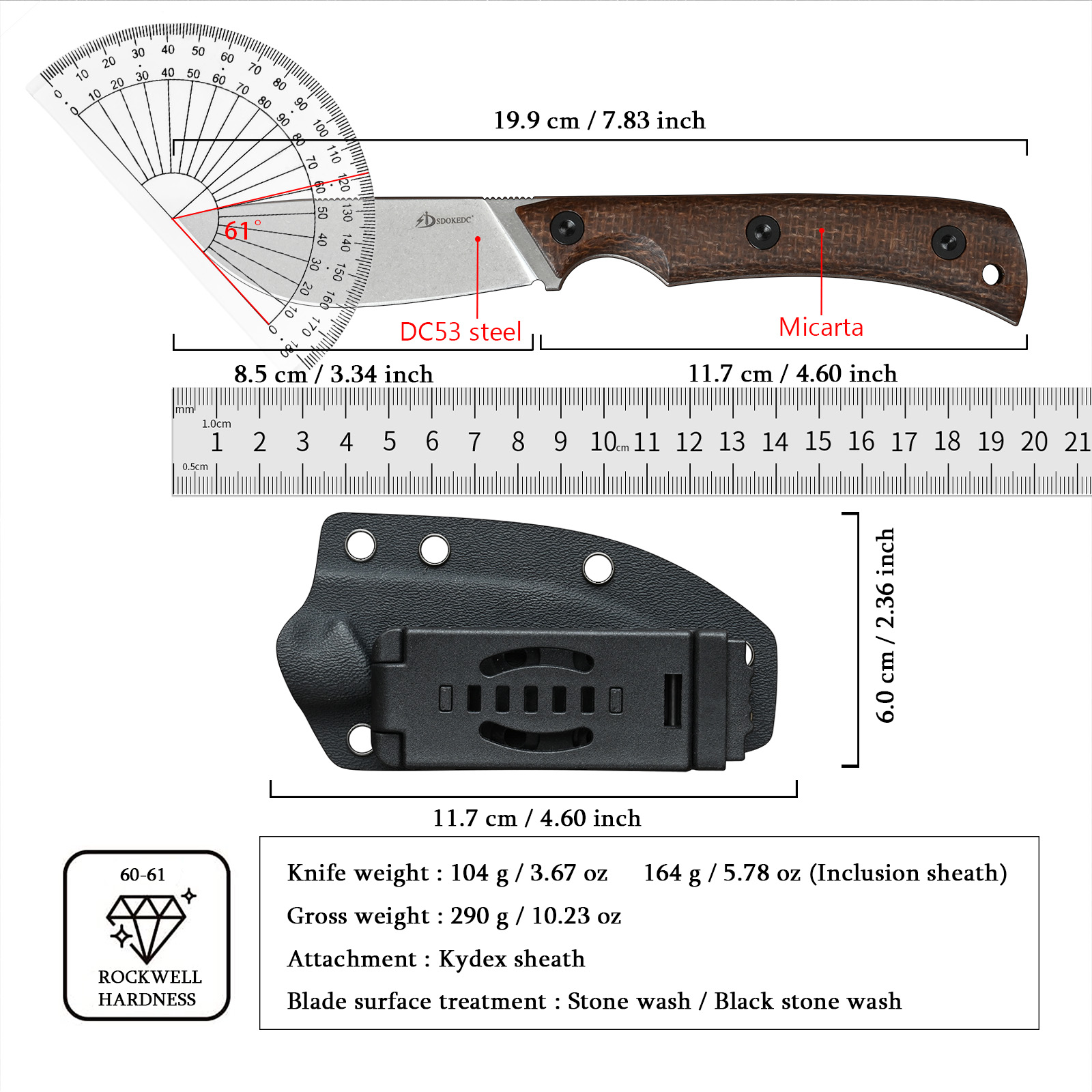 SDOKEDC DC53 Steel EDC Utility – обзор и цена Edc Fixed Blade Deep Carry